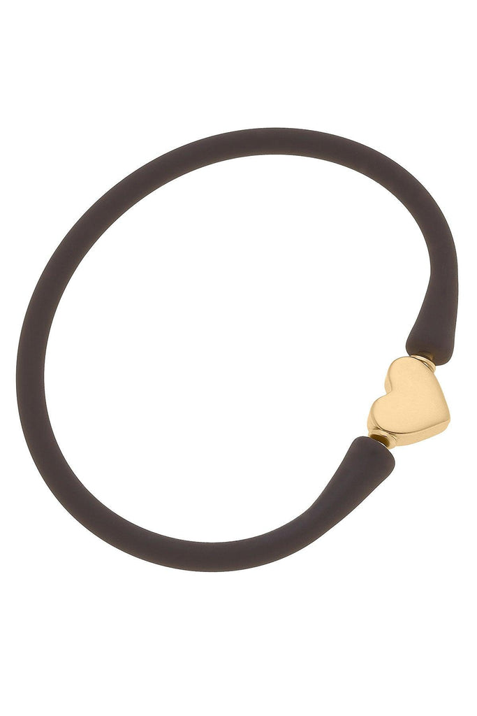 Bali Heart Bead Silicone Bracelet in Chocolate - Canvas Style