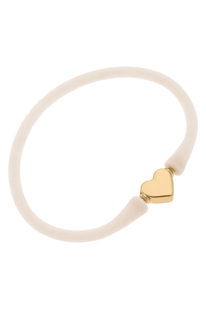 Bali Heart Bead Silicone Bracelet in Eggnog - Canvas Style