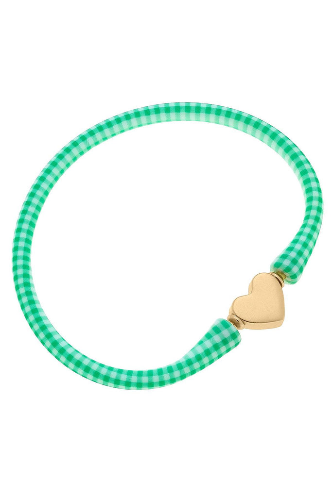 Bali Heart Bead Silicone Bracelet in Green Gingham - Canvas Style