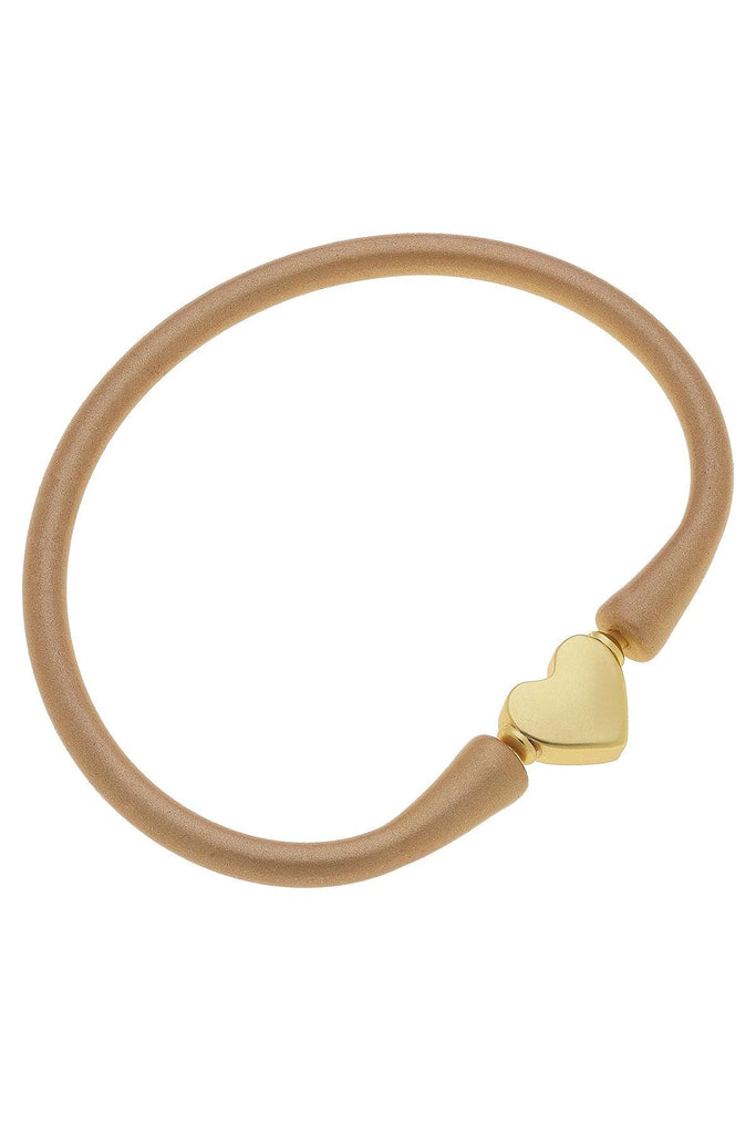 Bali Heart Bead Silicone Bracelet in Metallic Gold - Canvas Style