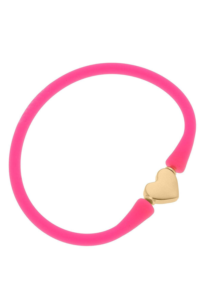 Bali Heart Bead Silicone Bracelet in Neon Pink - Canvas Style