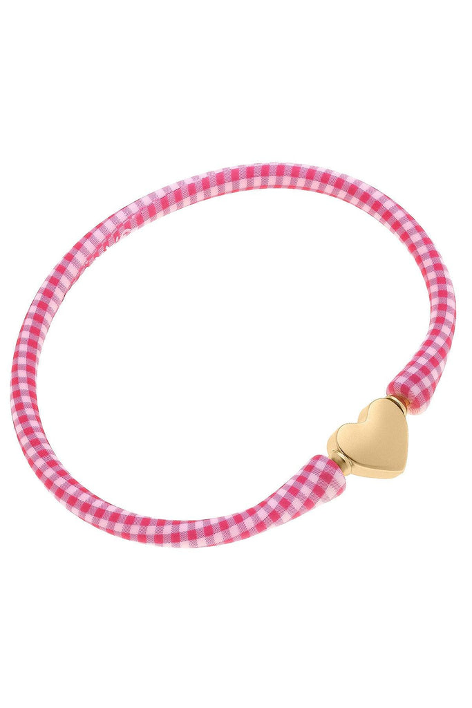 Bali Heart Bead Silicone Bracelet in Pink Gingham - Canvas Style