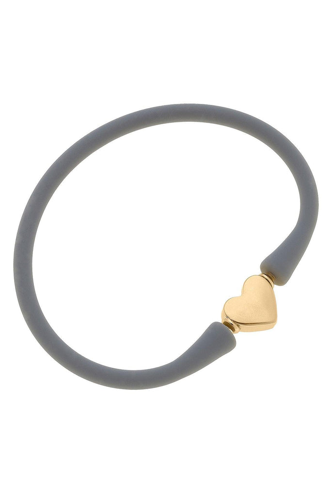 Bali Heart Bead Silicone Bracelet in Steel Grey - Canvas Style