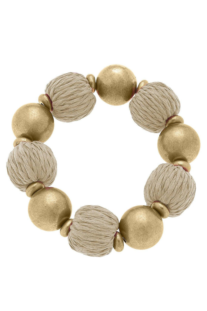 Barbados Raffia and Ball Bead Stretch Bracelet in Natural - Canvas Style