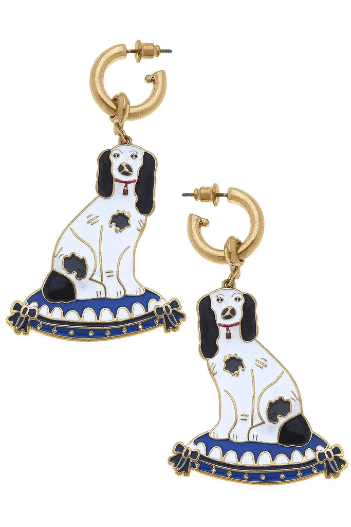 Baron Enamel Staffordshire Dog Earrings in Black & White - Canvas Style