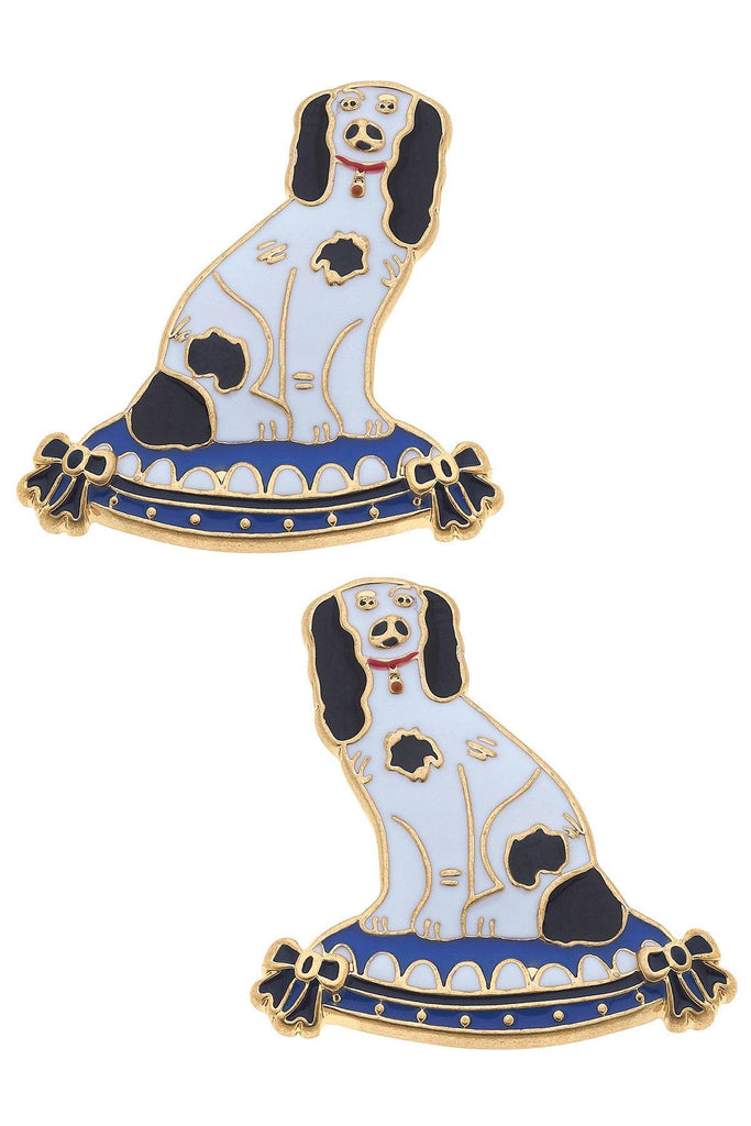 Baron Enamel Staffordshire Dog Stud Earrings in Black & White - Canvas Style