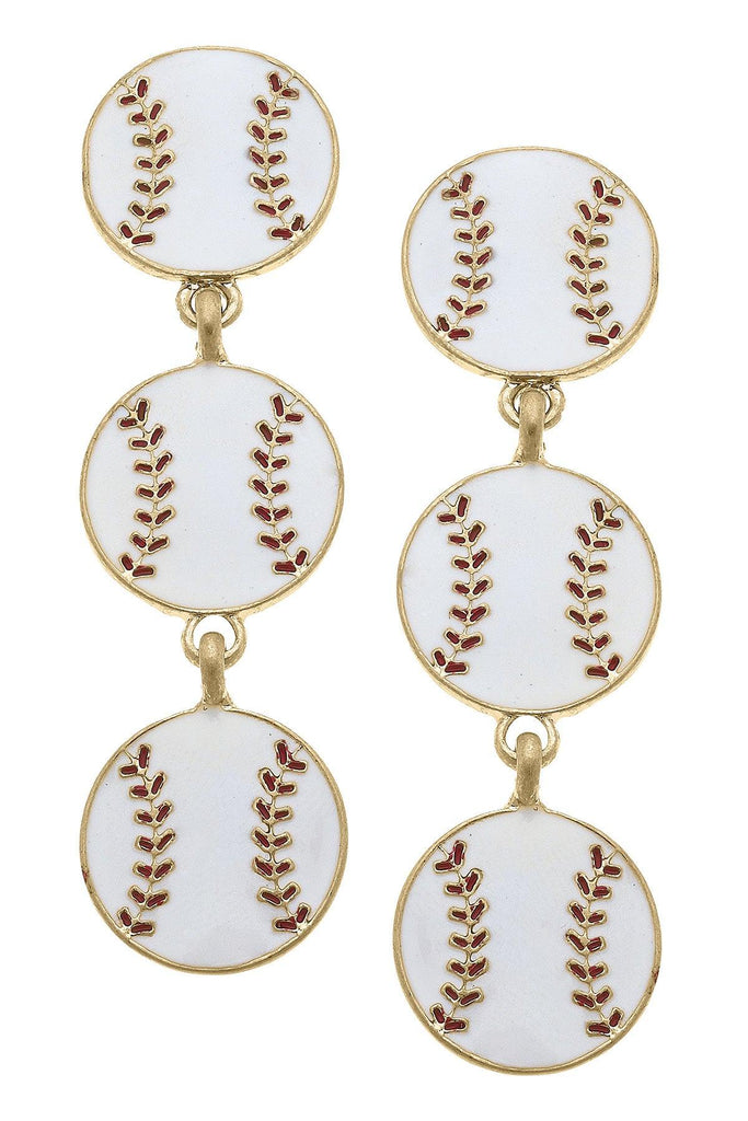 Baseball Triple Drop Enamel Earrings in White & Red - Canvas Style