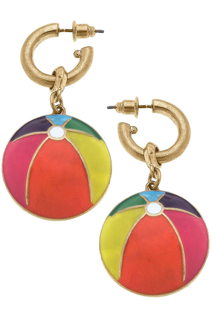 Beach Ball Enamel Earrings in Multi - Canvas Style