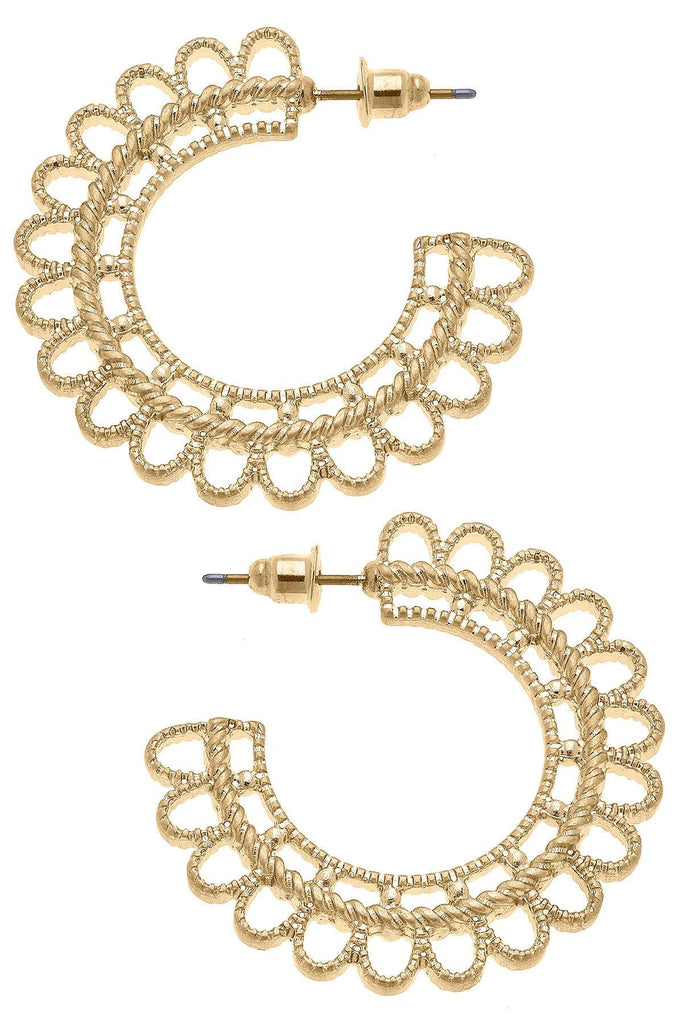 Becca Scalloped Hoop Earrings in Worn Gold - Canvas Style