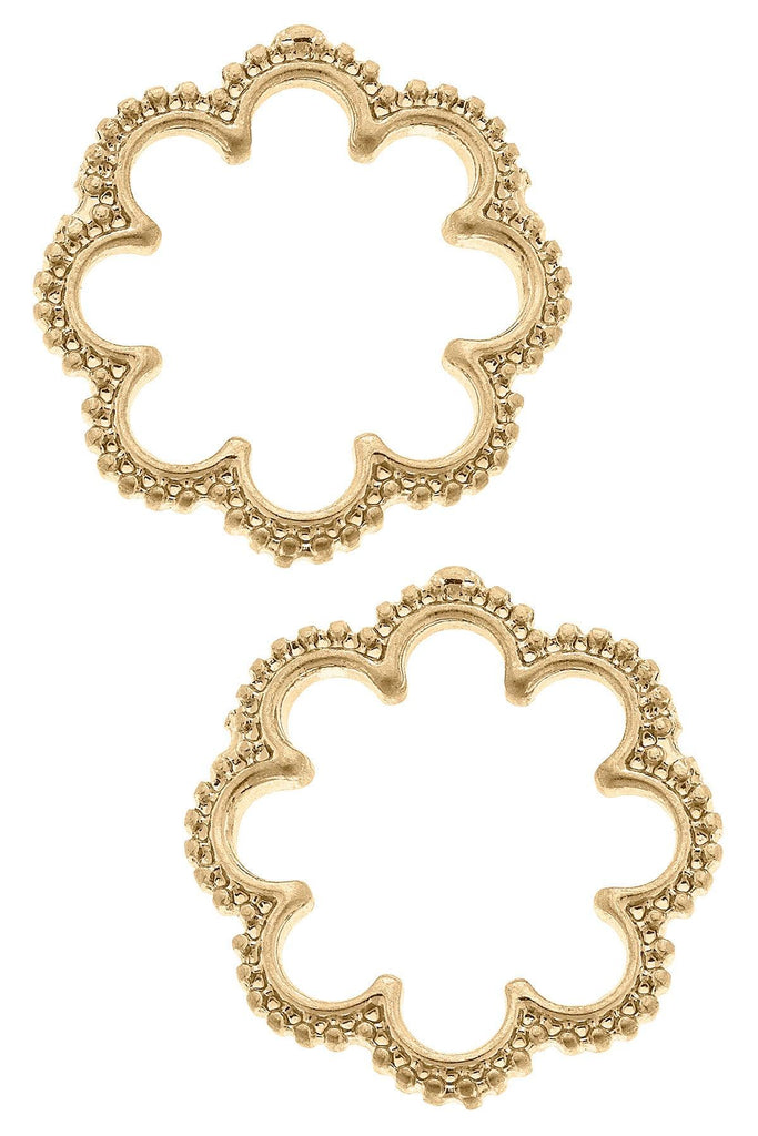 Belle Studded Flower Stud Earrings in Worn Gold - Canvas Style