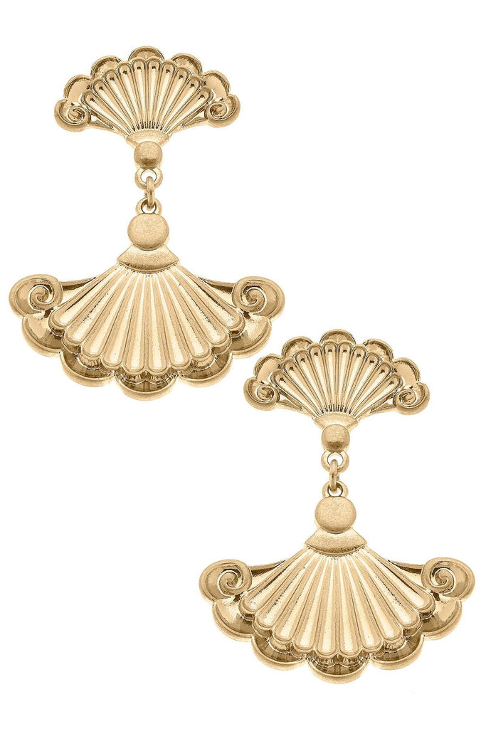 Bernadette French Fan Drop Earrings in Worn Gold - Canvas Style