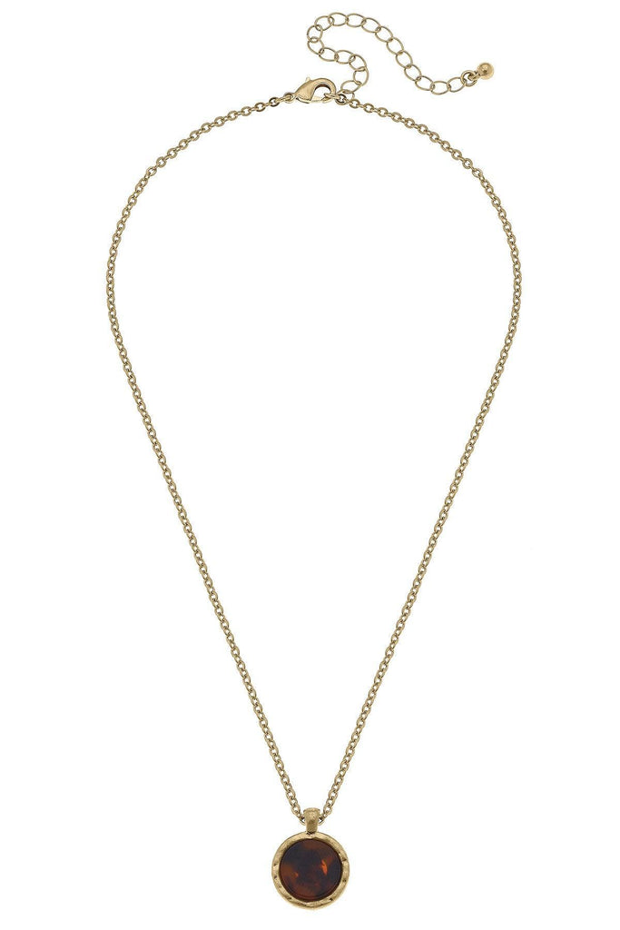 Bethany Disc Tortoise Necklace in Worn Gold - Canvas Style