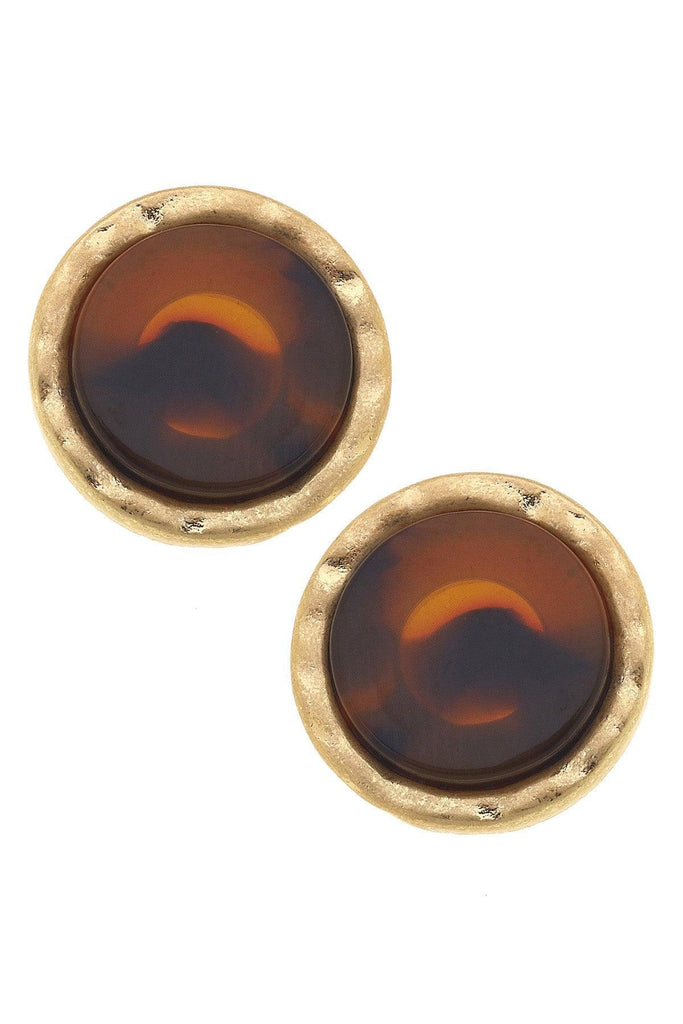 Bethany Disc Tortoise Stud Earrings in Worn Gold - Canvas Style