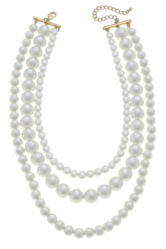 Betty 3-Row Classic Pearl Necklace in Ivory - Canvas Style