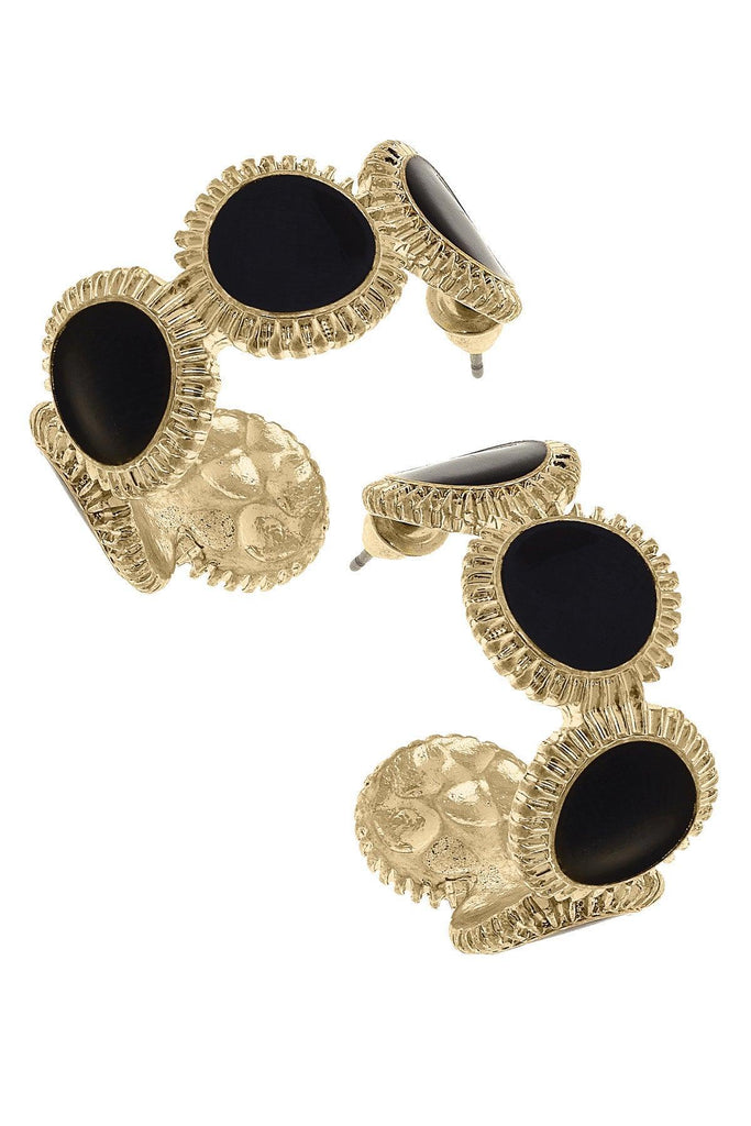 Bianca Enamel Disc Hoop Earrings in Black - Canvas Style