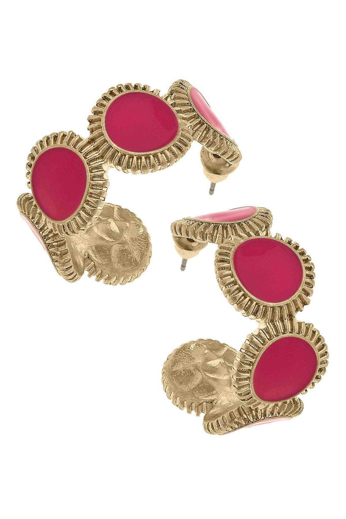 Bianca Enamel Disc Hoop Earrings in Fuchsia - Canvas Style