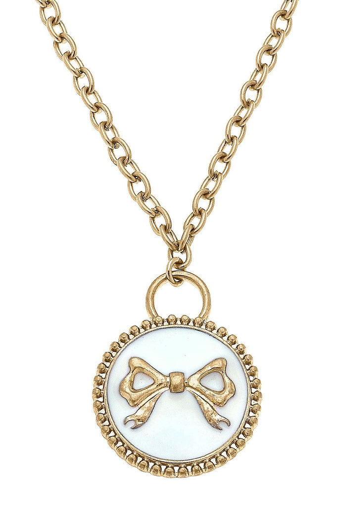 Blakeley Enamel Bow Pendant Necklace in Ivory - Canvas Style