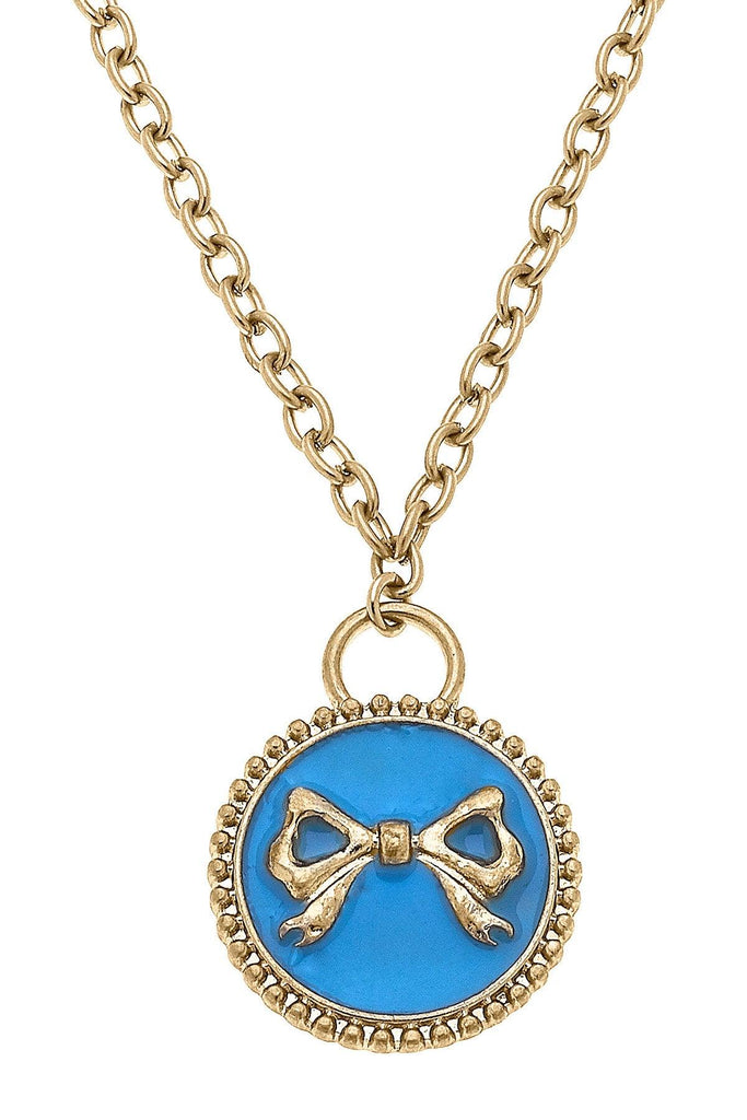 Blakeley Enamel Bow Pendant Necklace in Wedgwood Blue - Canvas Style
