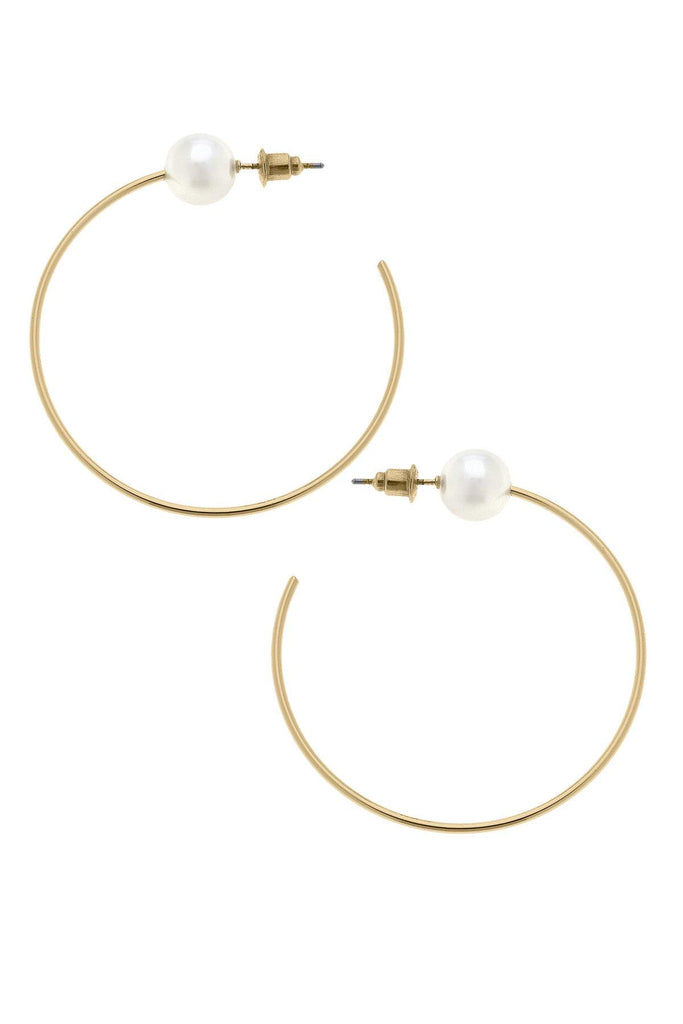 Blossom Pearl Hoop Earrings in Worn Gold - Canvas Style