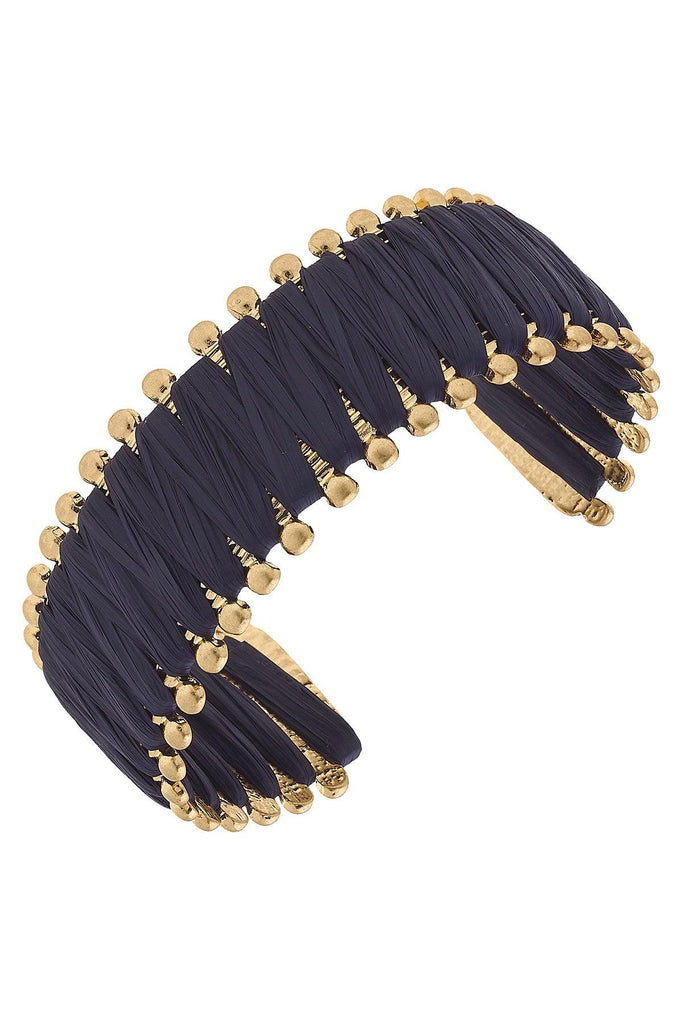 Bora Bora Raffia Cuff Bracelet in Navy - Canvas Style