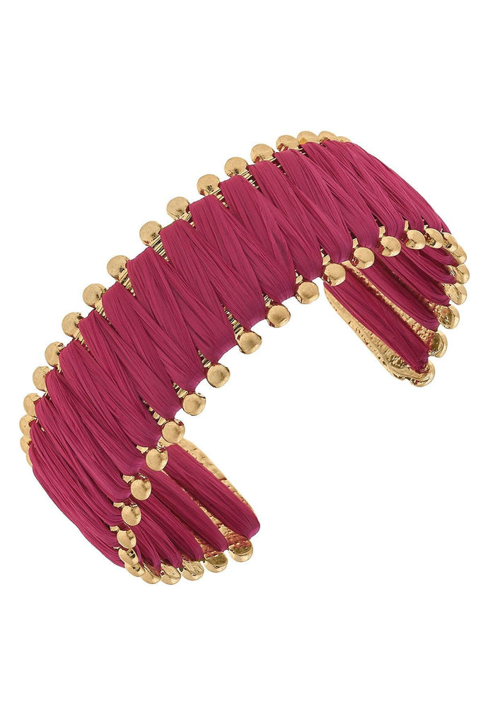 Bora Bora Raffia Cuff Bracelet in Pink - Canvas Style