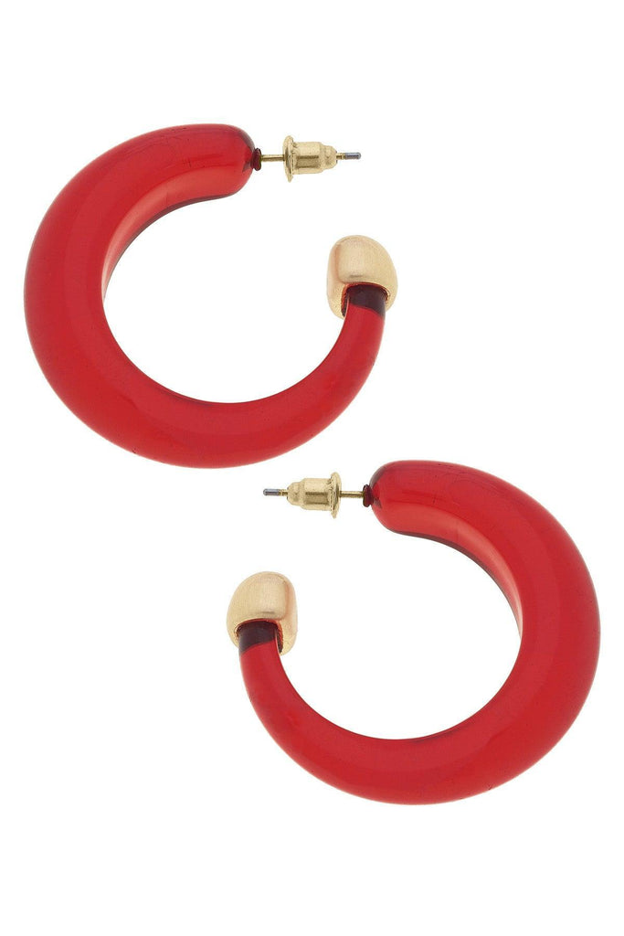 Brady Chunky Resin Hoop Earrings in Burgundy - Canvas Style