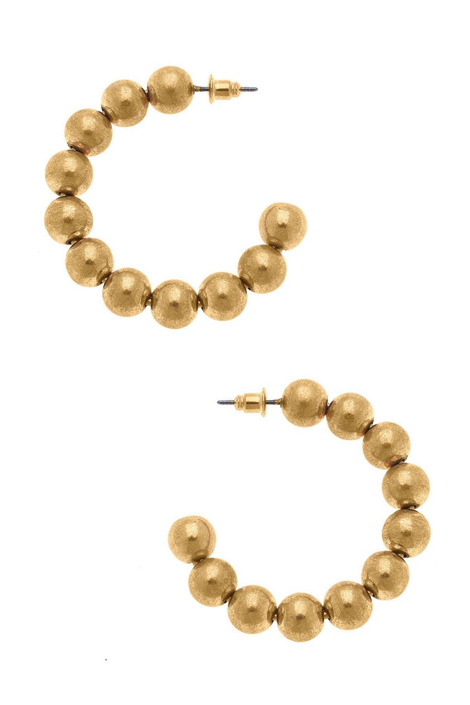 Bree Ball Bead Hoop Earrings in Worn Gold - Canvas Style