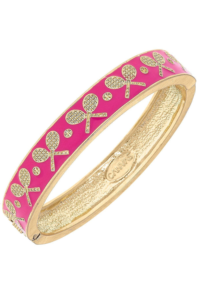 Briar Tennis Racquet Enamel Hinge Bangle in Pink - Canvas Style