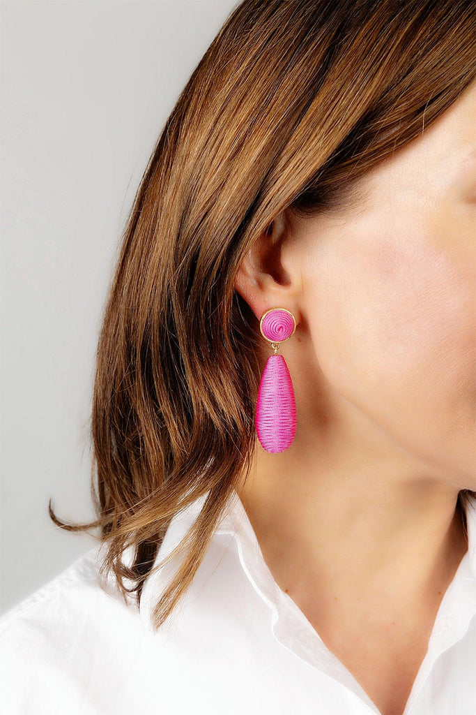 Brielle Silk Cord Drop Earrings in Fuchsia - Canvas Style