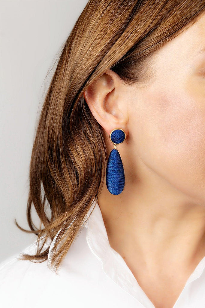 Brielle Silk Cord Drop Earrings in Navy - Canvas Style