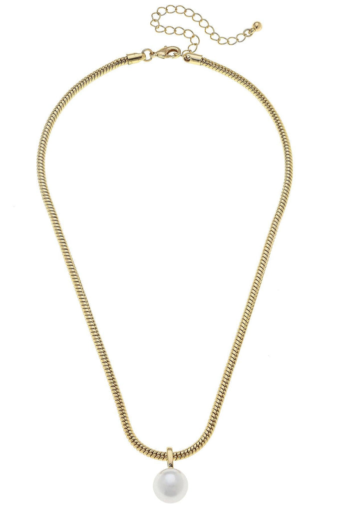 Brooklyn Pearl Pendant Necklace in Ivory & Worn Gold - Canvas Style