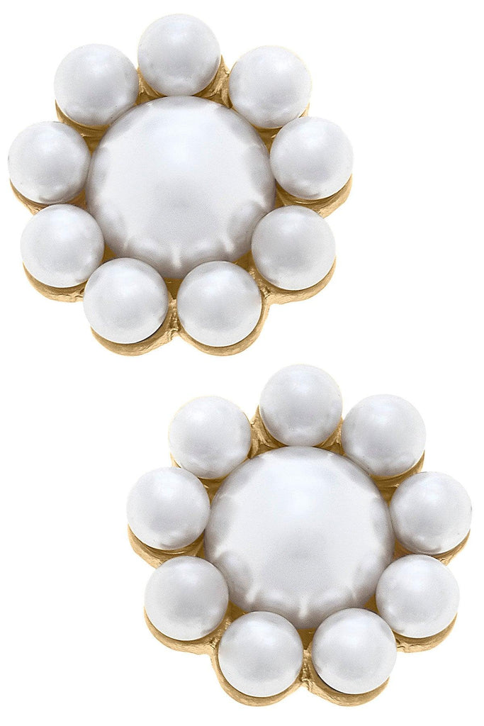 Caine Pearl Flower Stud Earrings in Ivory - Canvas Style