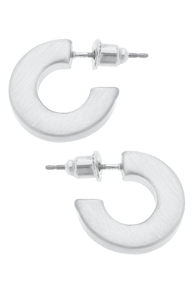Cali Large Flat Hoop Earrings in Satin Silver - Canvas Style