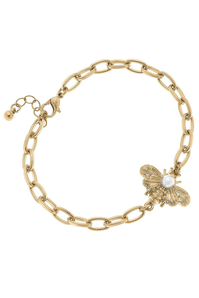 Calloway Bee & Pearl Chain Bracelet in Worn Gold - Canvas Style