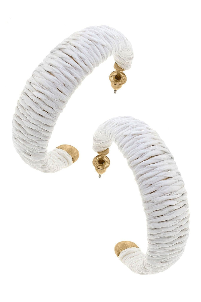 Cancun Raffia Hoop Earrings In White - Canvas Style