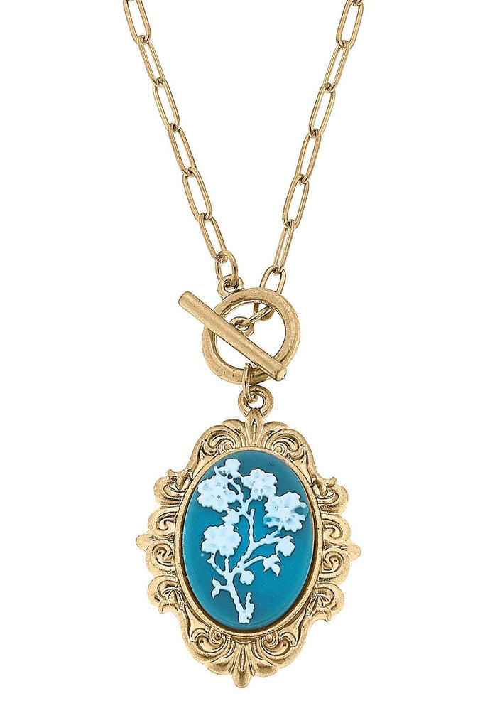 CANVAS Style x @ChappleChandler Pookie Floral Cameo Pendant T-Bar Necklace in Wedgwood Blue - Canvas Style