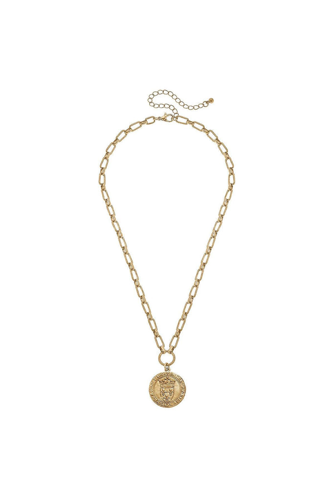 CANVAS Style x MaryCatherineStudio French Coin Pendant Necklace in Worn Gold - Canvas Style