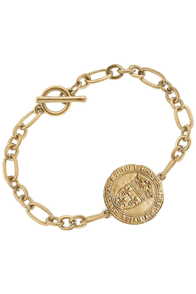 CANVAS Style x MaryCatherineStudio French Coin T-Bar Bracelet in Worn Gold - Canvas Style
