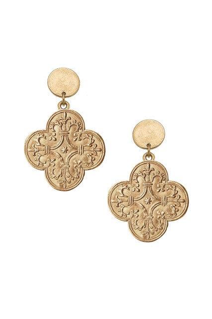 CANVAS Style x MaryCatherineStudio French Quatrefoil Drop Earrings in Worn Gold - Canvas Style