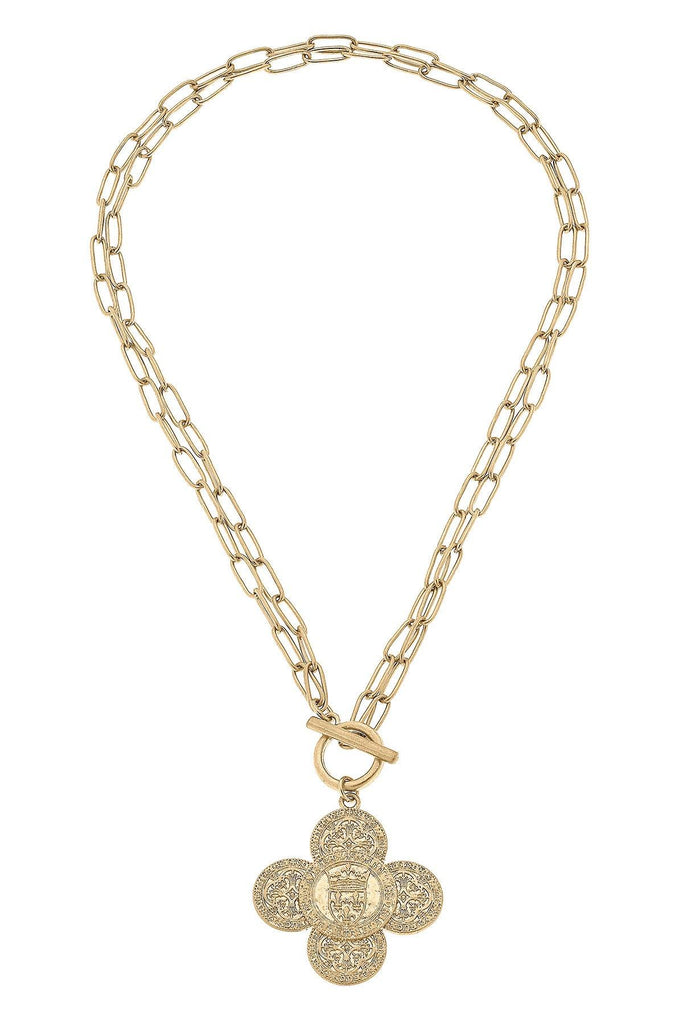 CANVAS Style x MaryCatherineStudio French Quatrefoil T-Bar 2 in 1 Necklace in Worn Gold - Canvas Style