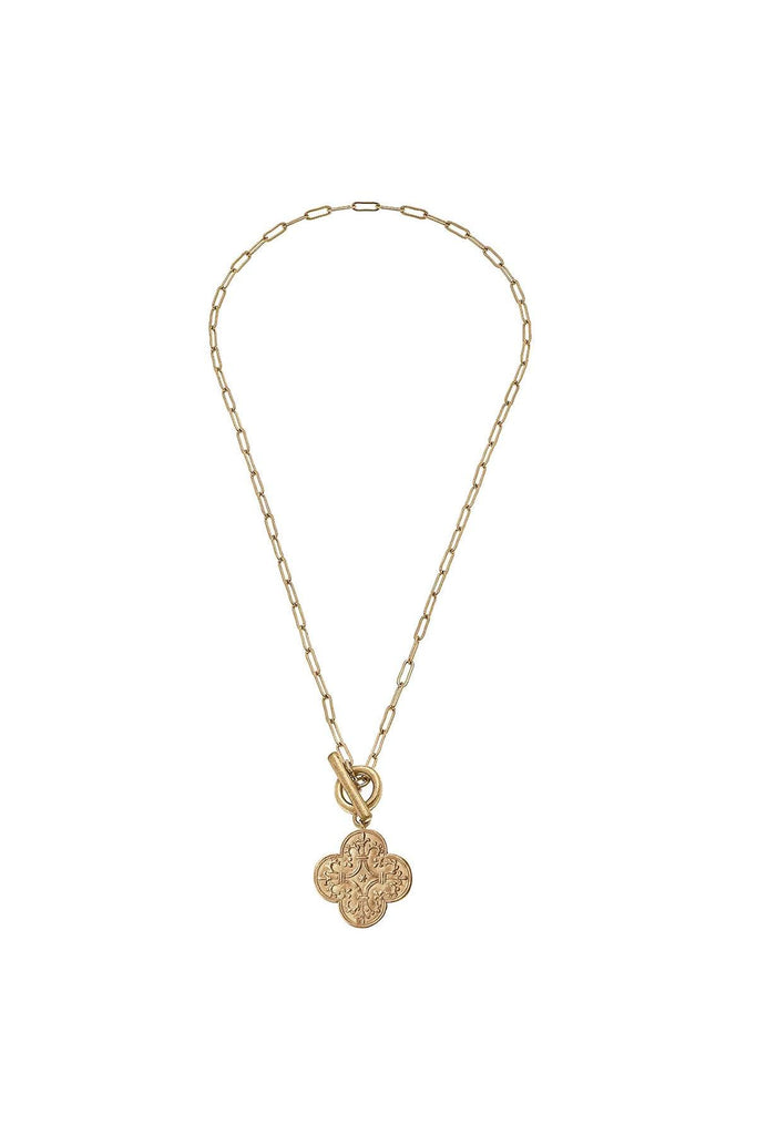 CANVAS Style x MaryCatherineStudio French Quatrefoil T-Bar Necklace in Worn Gold - Canvas Style