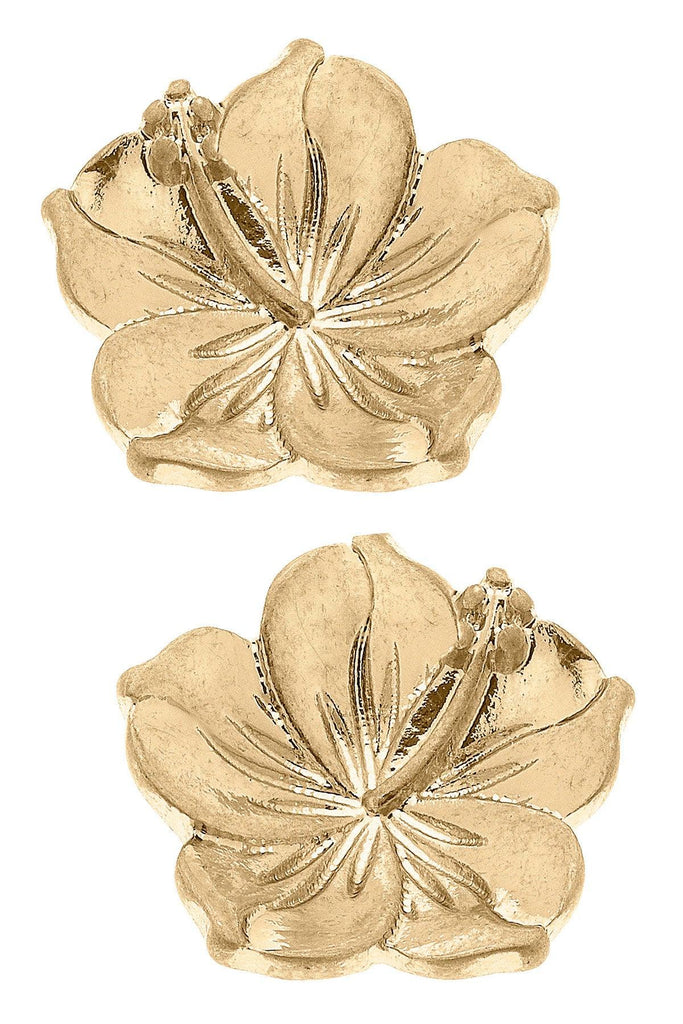CANVAS Style x @thelovelyflamingo Hibiscus Stud Earrings in Worn Gold - Canvas Style