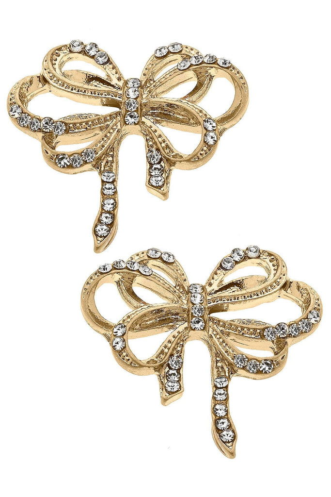 Carina Pavé Bow Stud Earrings in Worn Gold - Canvas Style
