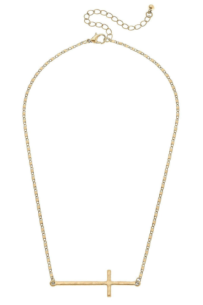 Carmi Cross Necklace in Worn Gold - Canvas Style