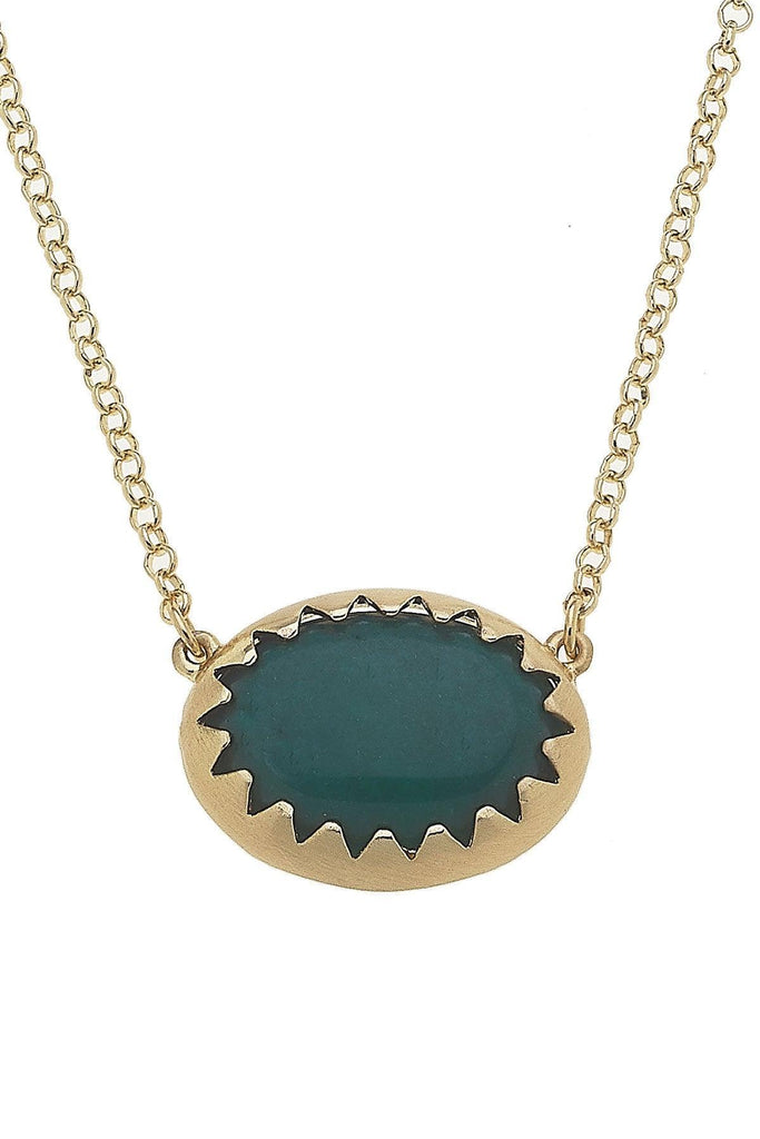 Caroline Oval Bezel Semiprecious Gemstone Necklace in Green - Canvas Style