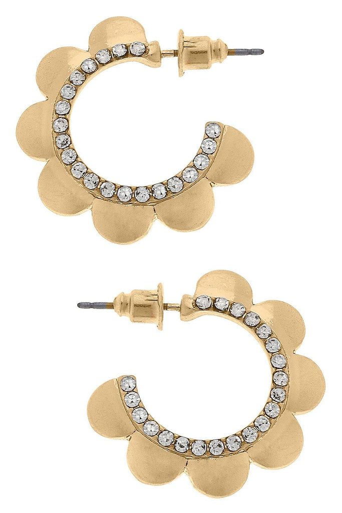 Caroline Pavé Scalloped Hoop Earrings in Worn Gold - Canvas Style