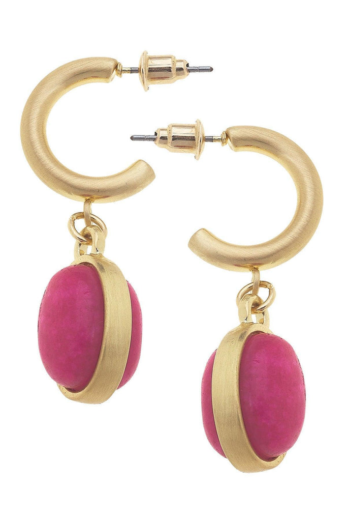 Caroline Semiprecious Drop Hoop Earrings in Fuchsia - Canvas Style