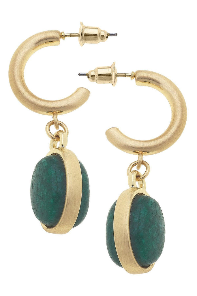 Caroline Semiprecious Drop Hoop Earrings in Green - Canvas Style