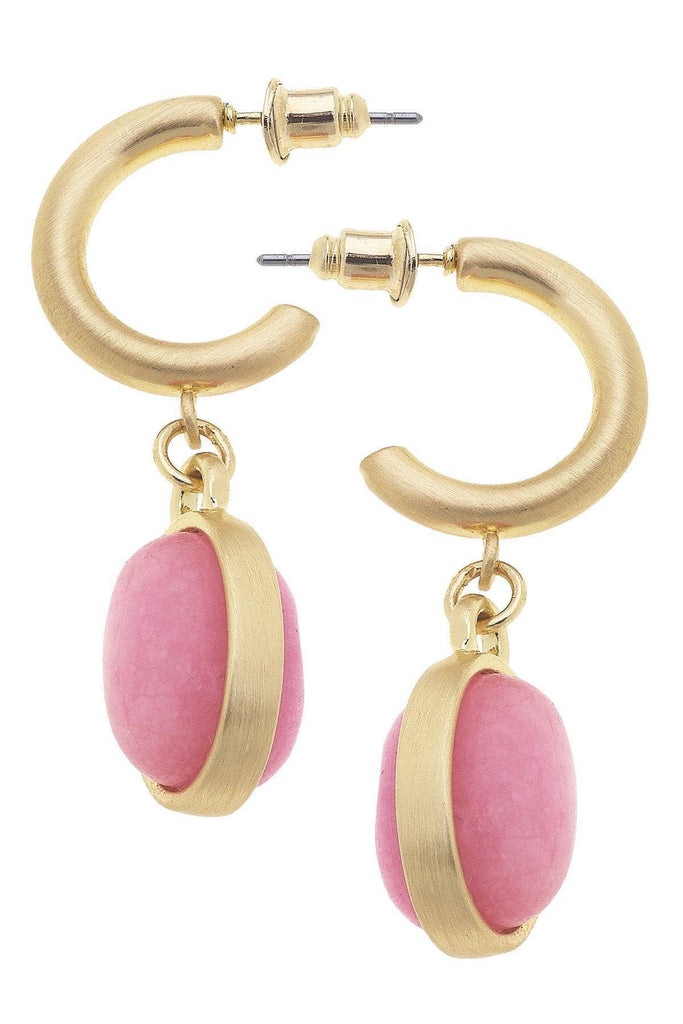 Caroline Semiprecious Drop Hoop Earrings in Light Pink - Canvas Style