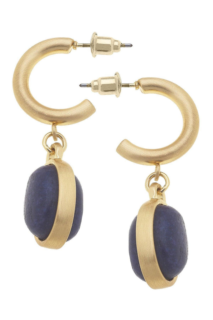 Caroline Semiprecious Drop Hoop Earrings in Navy - Canvas Style